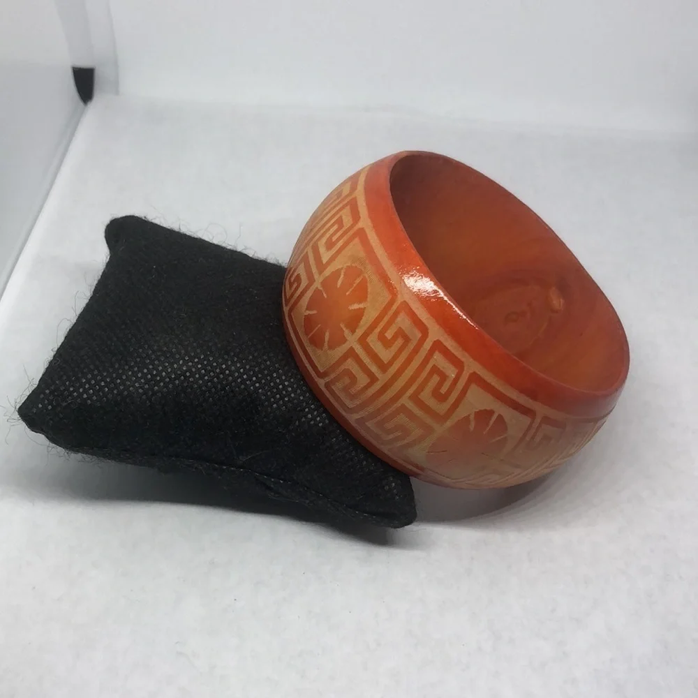 VINTAGE artisan wooden hand carved boho style bracelet statement